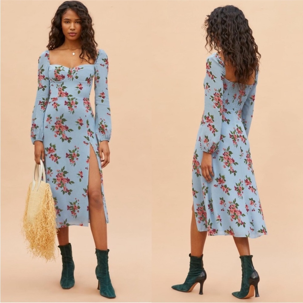Reformation Shelby Giulia Floral Midi Dress 4, excellent condition! Blue/floral